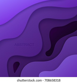 Violet paper cut background. Abstract realistic papercut decoration textured with cardboard diffusive layers. 3d topography relief. Carving art. Vector illustration. Material design template