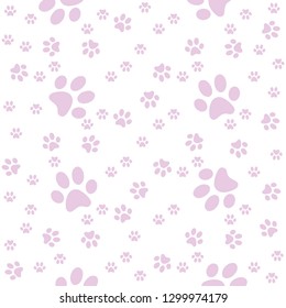 Violet pappy paws seamless pattern, animal foot vector background illustration