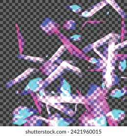 Violet Particle Background Transparent Vector. Twinkle Glamour Wallpaper. Blue New Texture. Pink Emotion. Bokeh Brilliant Illustration.
