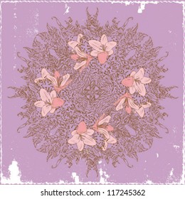 violet pattern round medallion lily vector