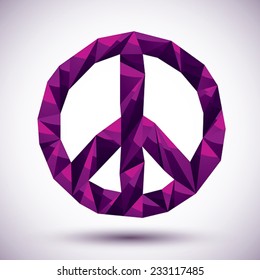 Violet peace geometric icon made in 3d modern style, best for use as symbol or design element for web or print layouts.