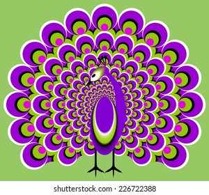 Violet peacock on a green background (optical expansion illusion)