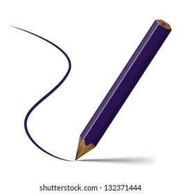 Violet  pencil with line that it draw isolated on white background