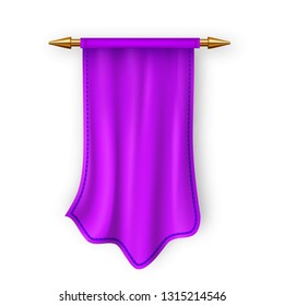 Violet Pennat Flag Vector. Empty Template. Pennon Fabric Blank. Heraldic 3D Realistic Isolated Illustration