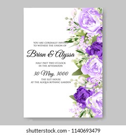 Violet Peony wedding invitation vector printable template autumn background