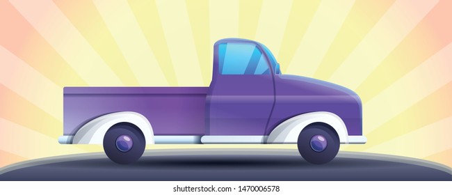 Violet pickup concept banner. Cartoon illustration of violet pickup vector concept banner for web design
