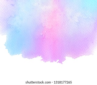 Violet pink blue color watercolor vector stain background for design, banner, wallpaper, card, poster. Paper texture drawing colorful liquid canvas 
