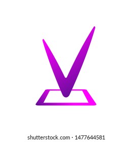 Violet pink checkmark icon isolated on white background. Vector stock illustration.