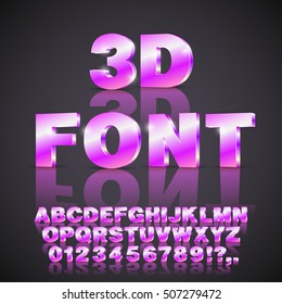 Violet Pink Colored 3D isometric alphabet vector black font with alphabet letters and numbers