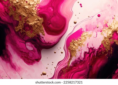 Violet pink cyan blue liquid watercolor background with golden stains. Teal mauve purple marble alcohol ink drawing effect. Vector illustration design template for wedding invitation, menu, rsvp.