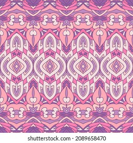 Violet and pink doodle Vector seamless pattern. Indian psychedelic colorful fabric print ethnic festival art