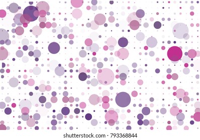 Violet, pink dotted background with circles, dots, point different size, scale. Halftone pattern. Design element for web banners, posters, cards, wallpapers, sites, panels. Vector illustration