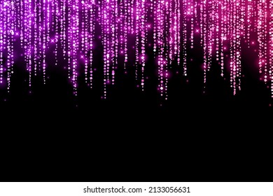 Violet pink glitter festive shiny garland on black background. Vector