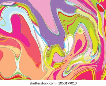 Violet pink green digital marbling background. Liquid surface backdrop. Candy color suminagashi vector for web design or festival invitation. Fluid color pattern. Traditional Turkish ebru technique