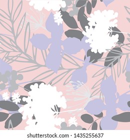 Violet, pink and grey flowers