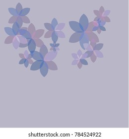 Violet, Pink and Grey Flowers of Different Size Located on the Top of the Image on Blue Background