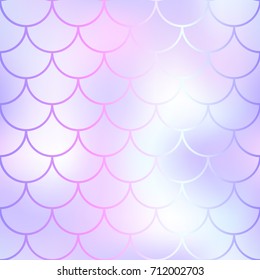 Violet and pink mermaid seamless pattern. Fantastic fish scale vector pattern. Colorful mermaid tail background. Fish skin texture in gentle pastel colors. Shiny mermaid skin surface. Wedding template
