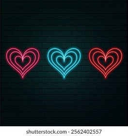 violet pink neon light heart drawing. Abstract heart doodle isolated on black background. Glowing line art. Modern minimal concept. Festive illustration for Valentine day.