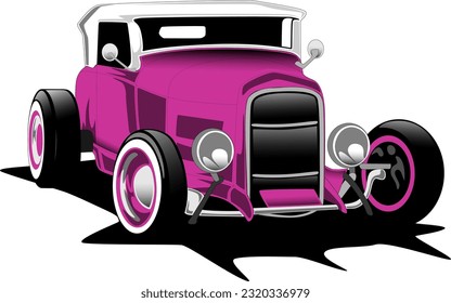 violet pink purple hotrod clasic vintage retro oldschool custom car style wheels front side vector illustration