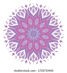 violet and pink round symmetrical vector artwork. mandala pattern. perfect elegant invitation card design