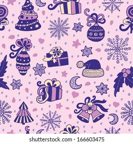 Violet and pink seamless christmas pattern