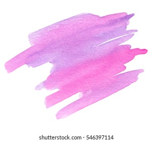 Violet pink watercolor wet brush paint isolated striped stain on white background for text design, web, blank. Abstract aquarelle hand drawn paper texture bright color dye vector element for wallpaper