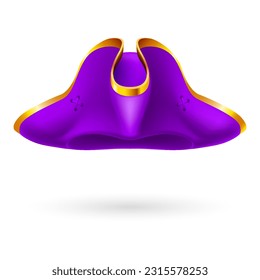 Violet pirate cocked hat on white background