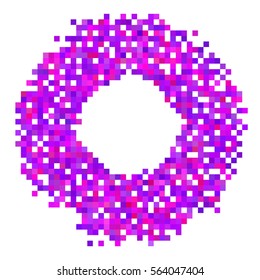 Violet  pixel  ring background.  Abstract vector Illustration. Modern technology design. Pixel digital art.