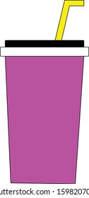 Violet plastic glass with a straw.flat design.vector,illustration
