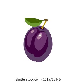 Violet plum, whole fruit. Vector illustration cartoon flat icon isolated on white.