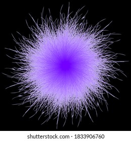 Violet pompon. Fluffy pompon isolated. Fur ball. 3D vector illustration.