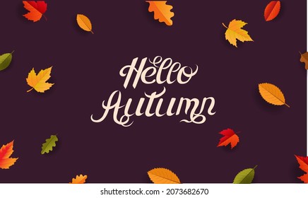 Afiche Violeta Con Hojas De Otoño Con Fondo De Gradiente, Ilustración Vectorial