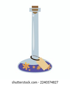 Violet potion bottle. Vector illustration isolated on white background. Image for use as design element in thematic design of websites games menus posters brochures covers.