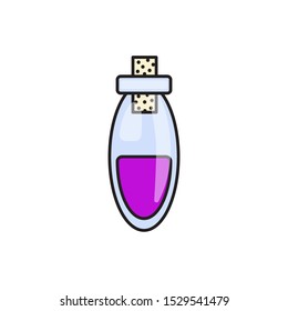 Violet potion in a test tube on a white background. Magic potion. Halloween illustration. Vector clipart. Toxic chemical flask.