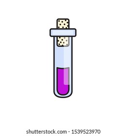 Violet potion in a test tube on a white background. Magic potion. Halloween illustration. Vector clipart. Toxic chemical flask.