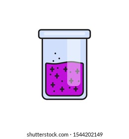 Violet potion in a test tube on a white background. Magic potion. Halloween illustration. Vector clipart. Toxic chemical flask.