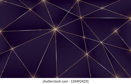 Violet premium background with luxury dark polygonal pattern and silver triangle lines. Low poly gradient shapes luxury gold platinum lines vector. Rich background for poster premium triangles design