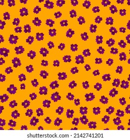 Violet primrose flowers spring primula blossom fabric print seamless vector design. Primula vulgaris purple violet primrose flowers textile pattern. Spring or summer fabric floral ornament. 