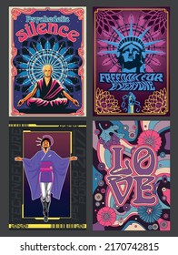 Violet Psychedelic Style Decorative Posters Set 