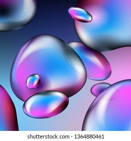 Violet, Purple Abstract Bubbles Liquid Fluid Background. Dynamic Creative Beautiful Template For Advertising Poster, Business Card, Placard, Cover, Brochure, Web Design Banner. Vector EPS10 