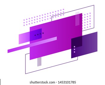 Violet and purple abstract graphic elements. Dynamical colored form and line. Abstract banner with rectangular shapes and dots. Template for logo, flyer, presentation design. Vector illustration