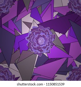 Violet, purple and black background with flowers pattern. Vector floral seamless pattern.