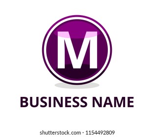 violet purple color glasses circle button web logo graphic design with modern clean style for any professional company with initial type letter m on it