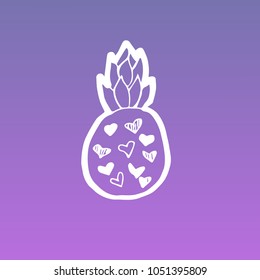 Violet, Purple Colors Flat, Line, Icon Logo, Sign, Symbol. Pineapple Fruit Food Heart. Graphic Design Concept, Elements, Vector Illustration EPS10
