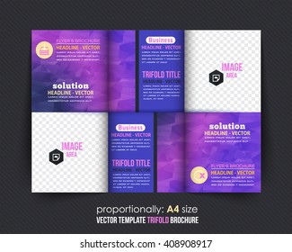 Violet and Purple Colors Polygonal Geometric Elements Style Business Tri-Fold Brochure Template. Corporate Leaflet, Cover Design
