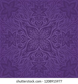 Violet purple Flowers, ornate vintage seamless pattern Floral background trendy fashion mandala design