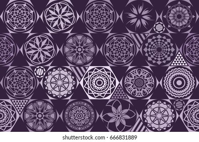 violet. purple. Seamless ceramic tile with colorful patchwork. Vintage multicolor pattern in turkish style. Endless pattern can be used for ceramic tile, wallpaper, linoleum, textile, web page Vector