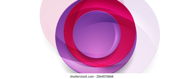 Violet and purple shiny glossy circles abstract geometry background. Technology vector banner design