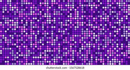 Violet, purple and white circles on blue background. Small circles  as particles evenly to each other. Bright colours. Background for posters, banners, business cards, videos, sites and blogs.