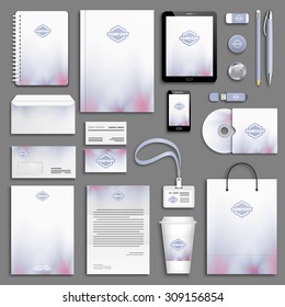 Violet, purple and white corporate identity template set. Business stationery mock-up with logo. Branding design. 